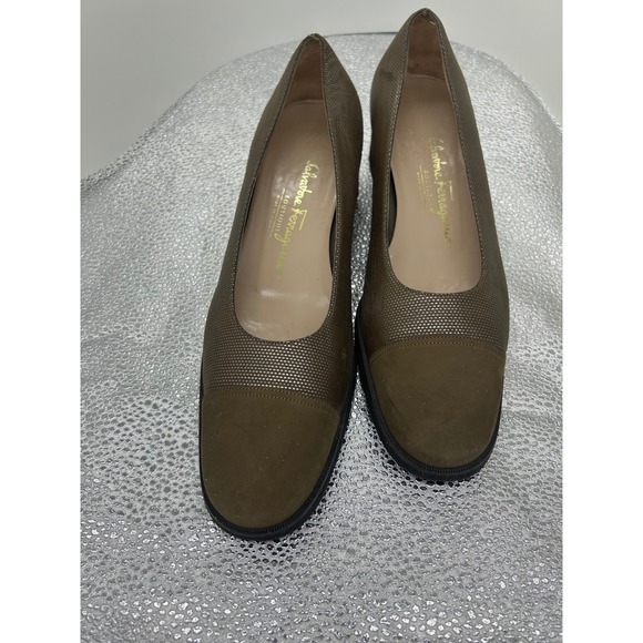 Salvatore Ferragamo Shoes - Salvatore Ferragamo Women's Brown Suede & Metallic Textured Pumps Shoes Sz 9.5